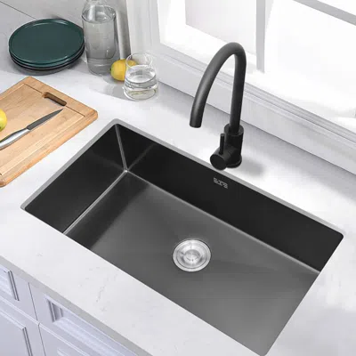 Homary 30'' Stainless Steel Kitchen Sink Rectangular Single Bowl In Black