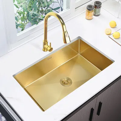 Homary 30'' Stainless Steel Kitchen Sink Rectangular Single Bowl In Gold