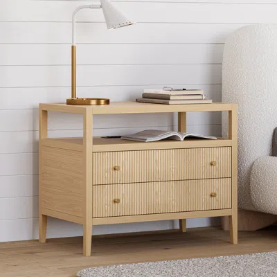 Homary 30" Wide Long Modern Smart Nightstand Set Of 2 Fluted Bedside Table With 2 Drawers & Charging Statio In Neutral