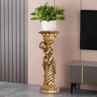 Homary 30.9" Large Tall Vintage Angel Boy Round Pedestal Plant Stand Indoor Decor In Gold