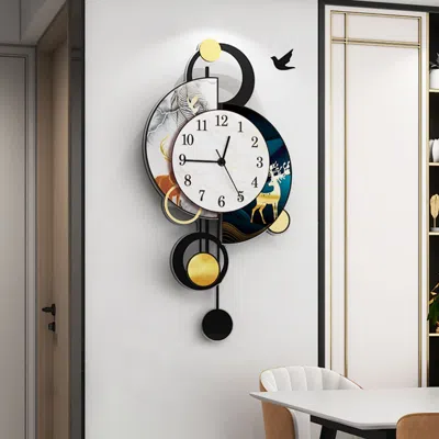 Homary 31" Art Deco Pendulum Wall Clock – Battery Operated In Black