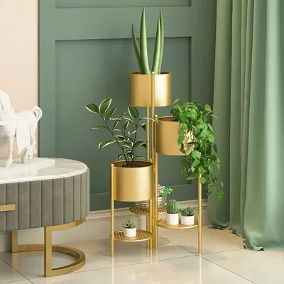 Homary 31.4" Tall Metal Plant Stand Indoor Modern 3 Tier Corner Planter In Gold