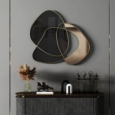 Homary 31.5" Abstract 3d Metal Big Wall Decor Unique Modern Irregular Home Art In Black & Gold