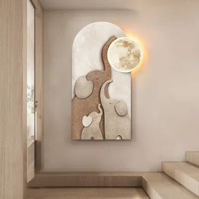 Homary 31.5" Arched Led 3d Acrylic Elephant Moon Wall Sculpture Art Decor Living Room Bedroom In Multi