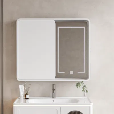 Homary 31.5" Led Medicine Cabinet Wall-mounted Bathroom Mirror Matte White In Gray