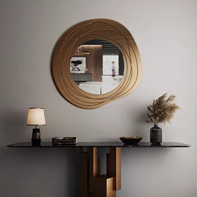 Homary 31.5" Luxury Creative Sunburst Gold Metal Wall Mirror Home Decor For Living Room In Brown