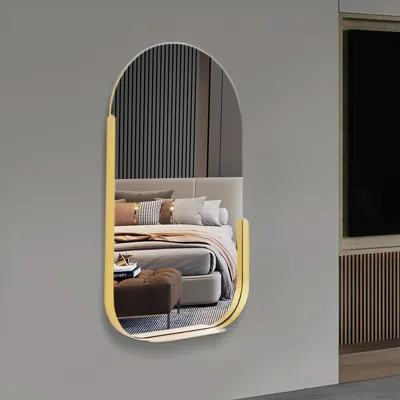 Homary 31.5" Modern Arch Gold Wall Mirror Decor With Storage Shelf Rack Living Room Bedroom In Silver