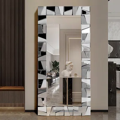 Homary 31.5" X 63" Oversized Rectangle Full Length Floor Mirror 3d Silver Glass Frame