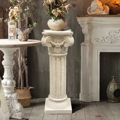 Homary 32.3" Tall Vintage Corinthian Pillars Square Pedestal Plant Stand Indoor Decor Art White
