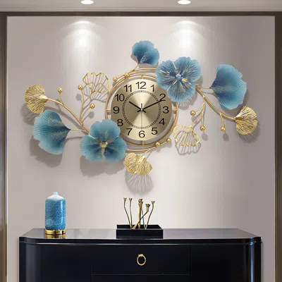 Homary 32.7" Light Luxury Creative 3d Metal Ginkgo Leaves Artistic Wall Clock Home Decor Art In Multi