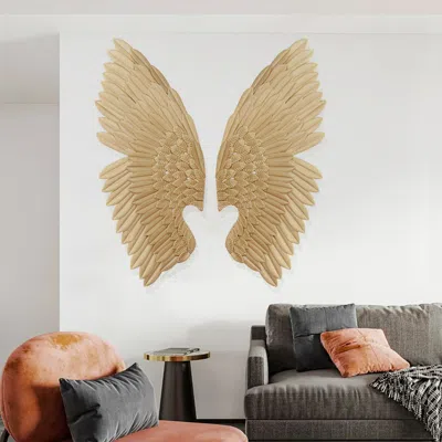 Homary 32.7" Luxury 2 Pieces Gold Wing Wall Decor Home Angel Wing Art Set In Brown