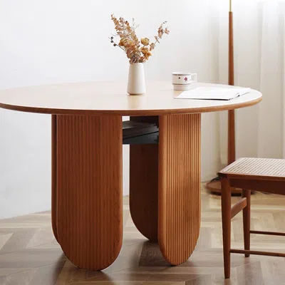 Homary 35" Japandi Round Dining Table Wood Storage Cherry Kitchen Table For 4 Dinette Table Set In Brown