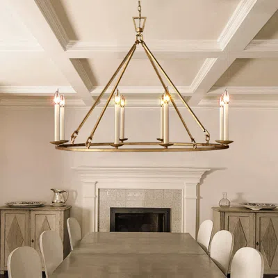 Homary 35" Rustic Gold Wagon Wheel Chandelier Antique Brass Round Metal Ceiling Light With Candle-style Bul