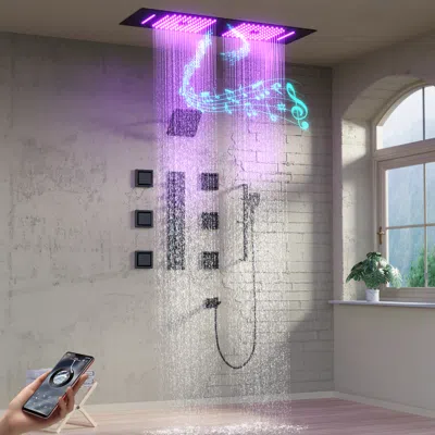 Homary 35" Wall-mounted Intelligent Thermostatic Bluetooth Shower System With Multi-nozzle In Black