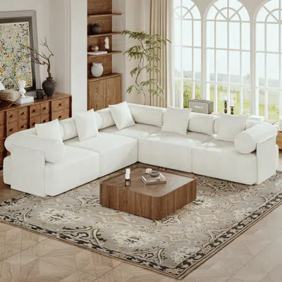 Homary 35" Walnut Square Coffee Table With Storage Mid-century Modern Block 110" 5-piece Modular White Perf