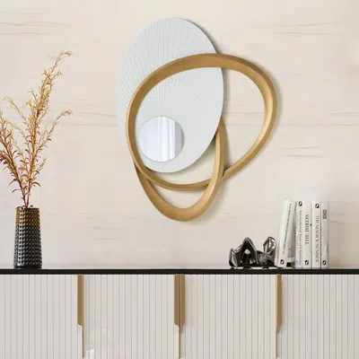 Homary 35.4" Art Deco Wall Hanging With Mirror – White & Gold, Radiant Design