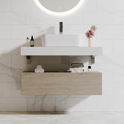 Homary 35.4" Floating Bathroom Vanity Set With Single Sink White And Natural Modern Style In Neutral