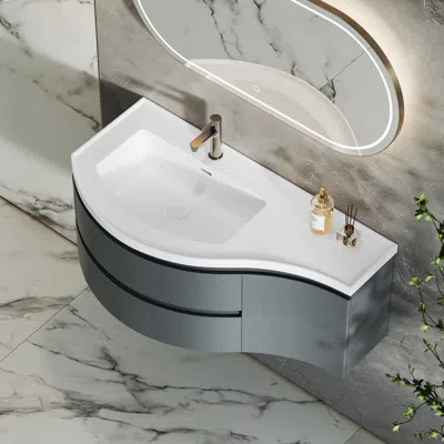 Homary 35.4" Floating Curved Bathroom Vanity Wall Mounted Half-circle Bathroom Cabinet With Sink In White