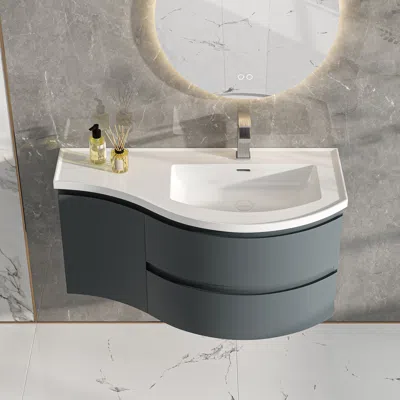Homary 35.4" Floating Curved Bathroom Vanity Wall Mounted Half-circle Bathroom Cabinet With Sink In White