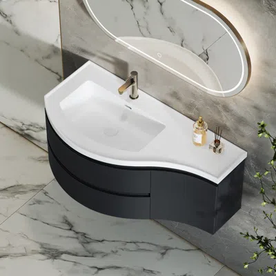 Homary 35.4" Floating Curved Bathroom Vanity Wall Mounted Half-circle Black Bathroom Cabinet With Sink In Gray