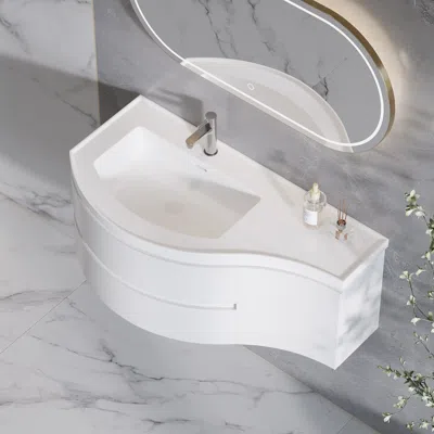 Homary 35.4" Floating Curved Bathroom Vanity Wall Mounted Half-circle White Bathroom Cabinet With Sink