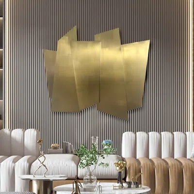 Homary 35.4" Luxury Irregular Stainless Steel Wall Decor Geometric Art In Gold For Living Room