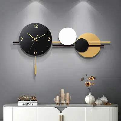 Homary 35.4" Modern Geometric Metal Digital Wall Clock Oversized Wall Decor For Living Room In Black
