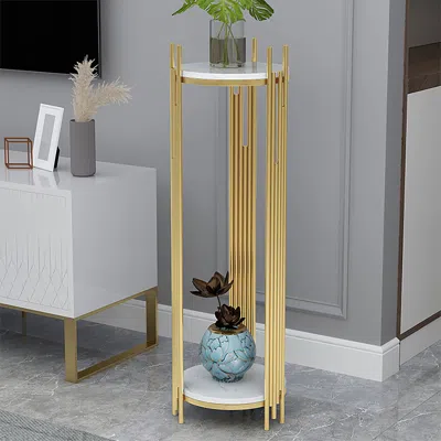Homary 35.4" Tall Metal 2-tiered Plant Stand Modern Corner Plant Stand Indoor In Gold
