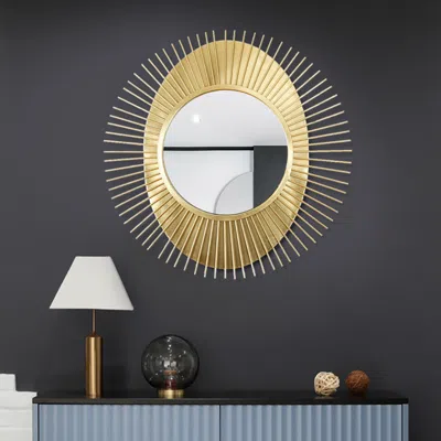 Homary 36" Luxury Creative Sunburst Gold Metal Wall Mirror Home Decor For Living Room