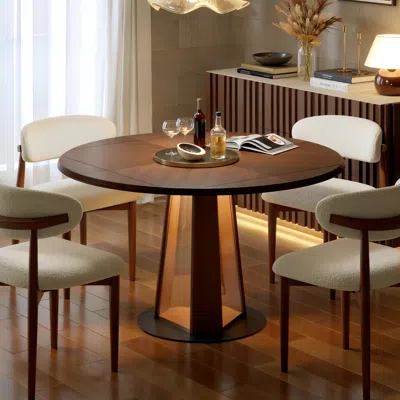 Homary 36"-47" Solid Wood Extendable Dining Table With Light In Brown