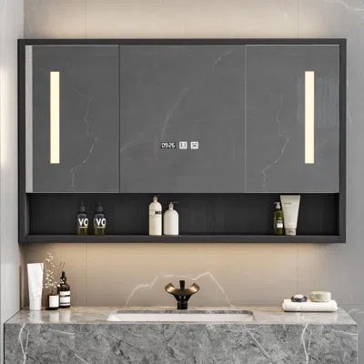 Homary 39" Black Led Medicine Cabinet With Adjustable Lighting, Demister & Digital Clock