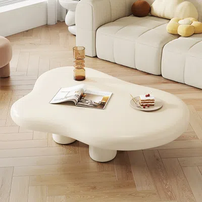 Homary 39" Modern Matte Wood Abstract Coffee Table In Off White With 4 Legs