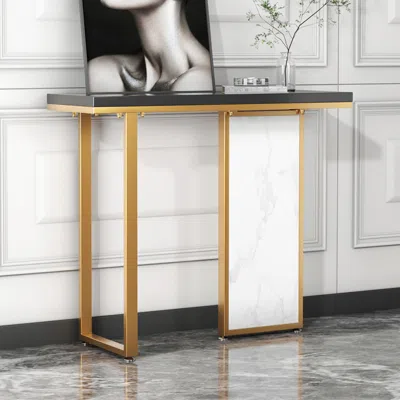 Homary 39" Modern Rectangular Black & White Console Table With Wooden Top Entryway Table