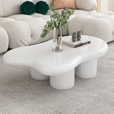 Homary 39" Modern Smooth Wood Abstract Coffee Table In White With 4 Legs