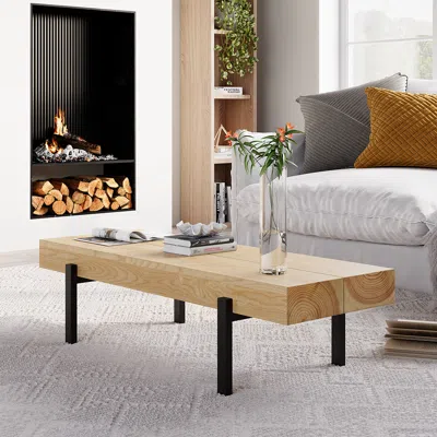 Homary 39" Rustic Natural Rectangular Coffee Table Small Narrow Cocktail Table In Brown