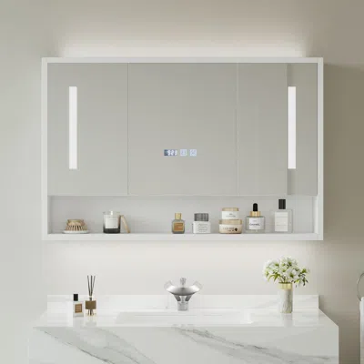 Homary 39" White Led Medicine Cabinet With Adjustable Lighting, Demister & Digital Clock