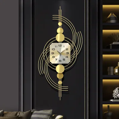 Homary 39.4" 3d Modern Metal Oversized Wall Clock With Golden Geometric Frame For Living Room