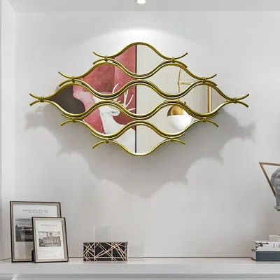 Homary 39.4" Glam Irregular Geometric Gold Metal Abstract Wall Mirror For Entryway