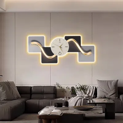 Homary 39.4" Horizontal Silent Wall Clock Light Modern Abstract Geometric Decor Art Living Room In Gray