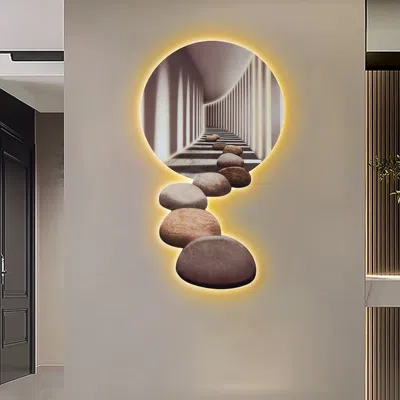 Homary 39.4" Led Acrylic Modern Abstract Stone Corridor Wall Art Decor Living Room Bedroom In Brown
