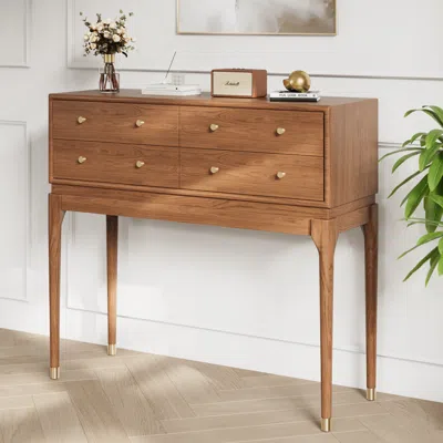 Homary 39.4" Mid Century Modern Console Table With Storage Walnut Wood Console Hall Table With 4 Drawers In Brown
