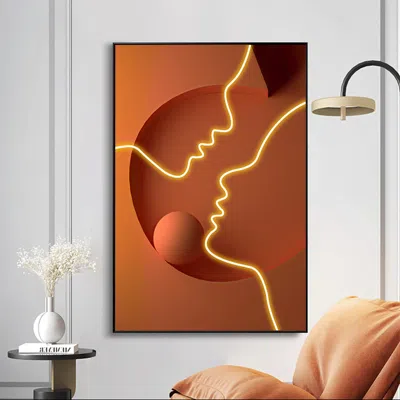 Homary 39.4" Modern Abstract People Wall Decor Art Person Painting Art With Frame Living Room In Brown