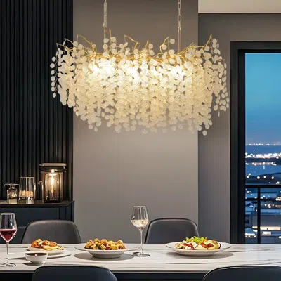 Homary 39.4" Modern Gold Plated Kitchen Island Light With Warm Led & Glass Discs