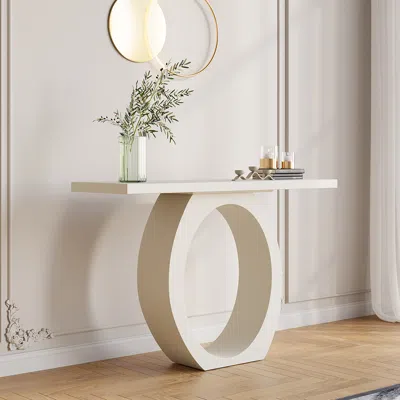 Homary 39.4" Modern White Console Table With Circle Base White Wooden Entryway Table In Neutral