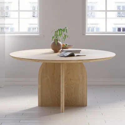 Homary 39.4" Round Dining Table Natural Solid Wood Tabletop Pedestal Base For 4 Modern In Neutral