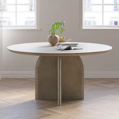 Homary 39.4" Round Dining Table Solid Wood For 4 Modern Gray Dining Room Table In Brown