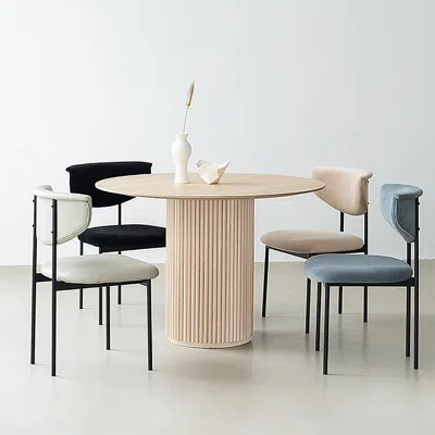 Homary 39.4" Round Dining Table Wood With Pedestal Base For 4 Person Japandi Whitewash Dinette Table Set In Multi