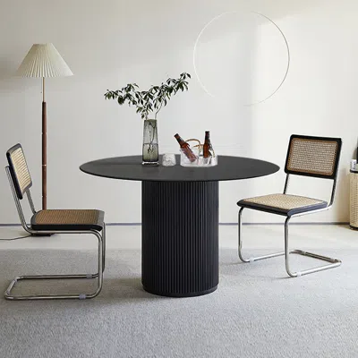 Homary 39.4" Small Round Dining Table Solid Wood For 4 Japandi Style Black Kitchen Table