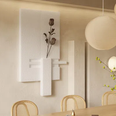 Homary 3d Abstract Geometric Japandi Beige Wall Sculpture Art Decor With Vase Living Room In White