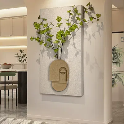Homary 3d Abstract Natural Sandstone Handmade Sculpture With Artificial Plants Wall Decor In Multi
